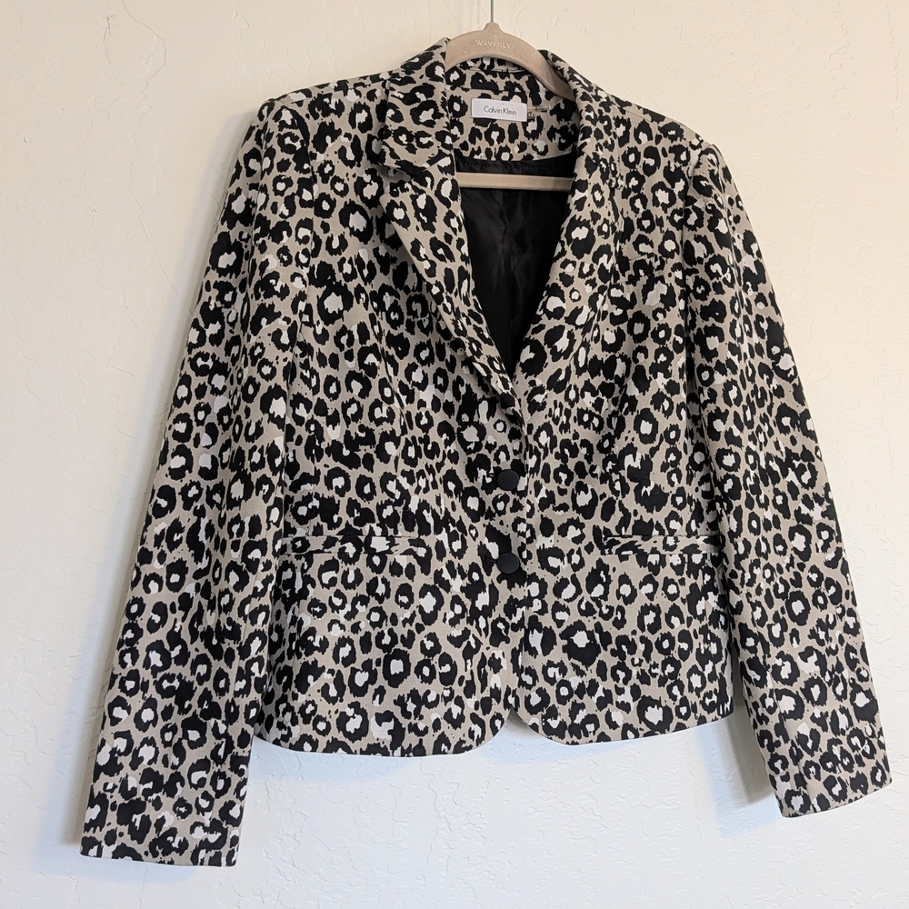 Calvin Klein Black and Cream Leopard Animal Print Eclectic Career Mob Wife